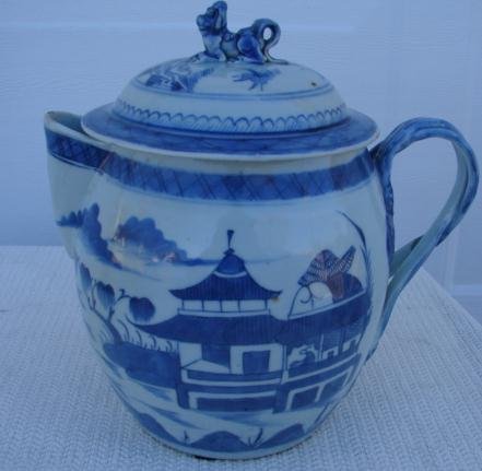 C. 1820-1840 CHINESE EXPORT BLUE CANTON CIDER JUG