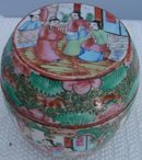 C. 1875 SET OF (5) ROSE MEDALLION BARREL BOXES W/COVERS
