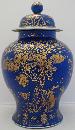 Antique Chinese Porcelain Jar (Antique Chinese Powder Blue Porcelain Jar Decorated with Gilt Hawk in a Pine Tree)