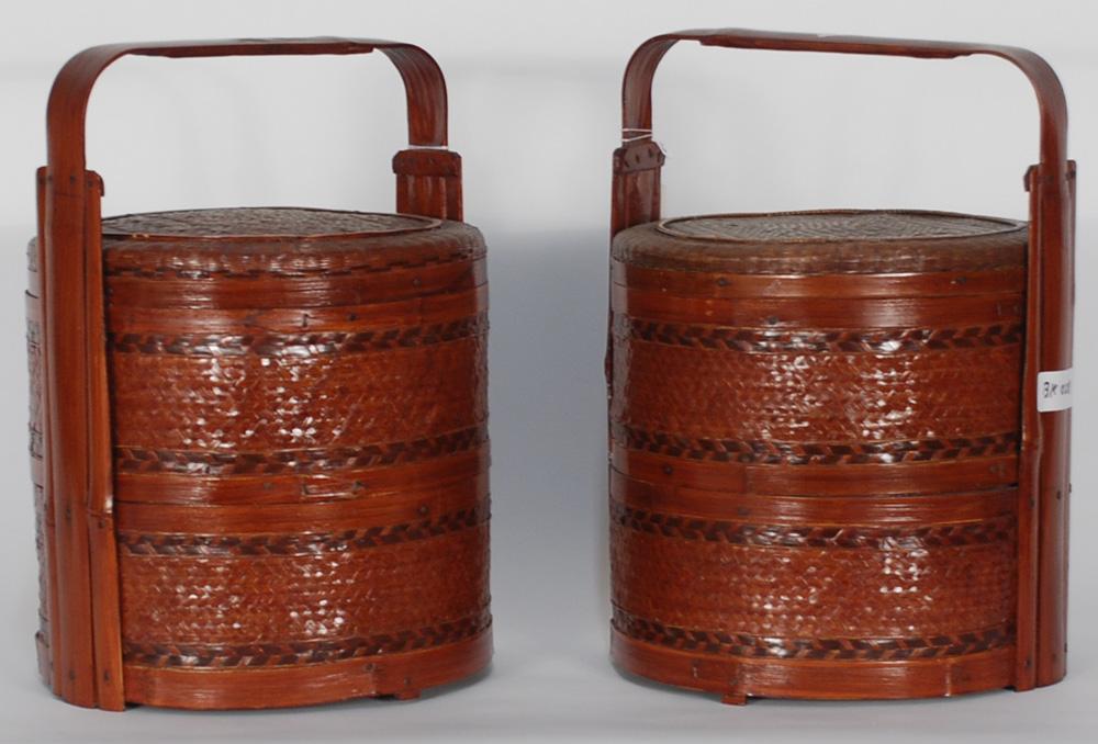 Chinese Woven Round Food Basket with Handle