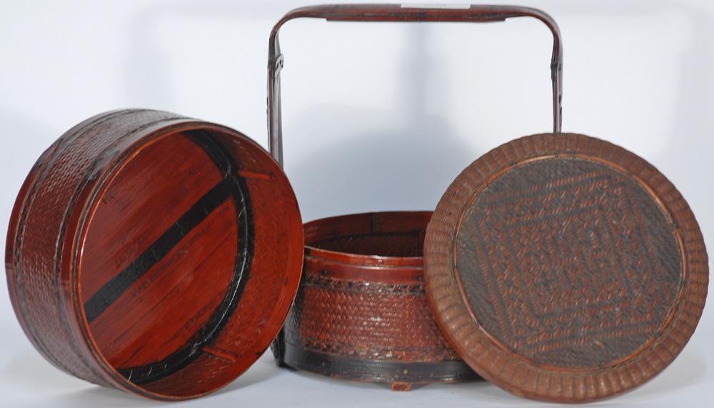 Chinese Woven Round Food Basket with Handle
