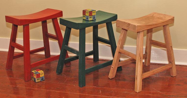 Short Chinese style saddle seat stool. 1 green lacquered.