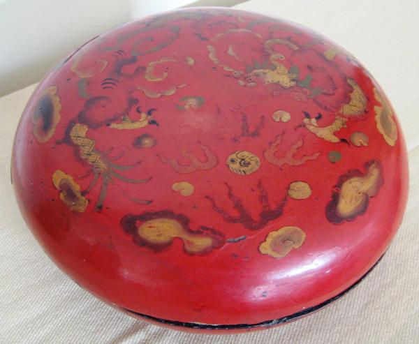 Antique Red Lacquer Box With Dragons