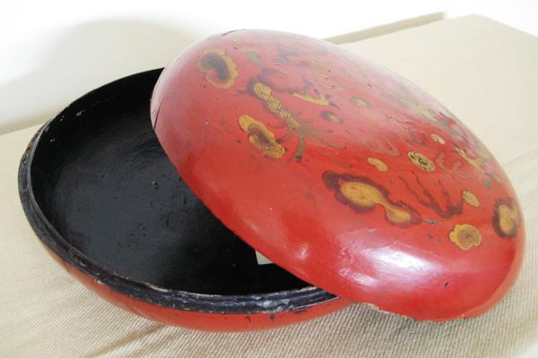 Antique Red Lacquer Box With Dragons
