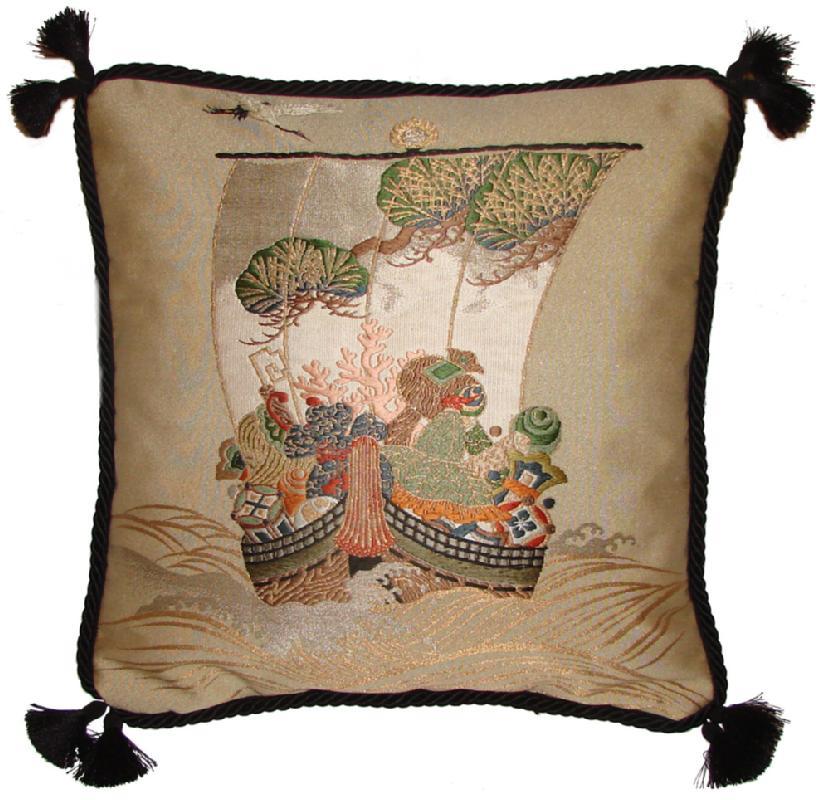 Fukusa Accent Pillow with Treasure Ship