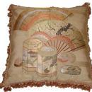 Fukusa Accent Pillow with Decorative Fans and Kioke Boxes