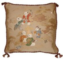 Fukusa Designer Accent Pillow with Children Playing