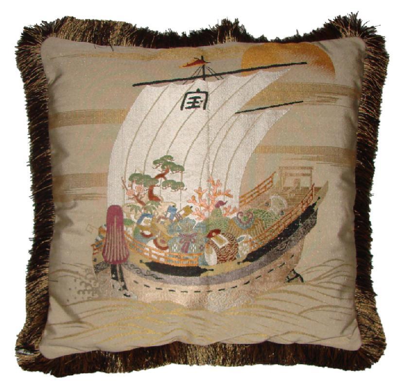 Fukusa Designer Accent Pillow with Treasure Ship