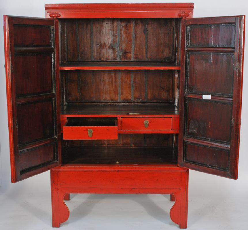 Chinese Antique Wedding Cabinet with Brass Zodiac Medallion
