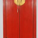 Asian-Inspired Red Lacquered Tall and Slender Cabinet