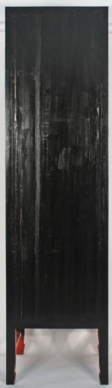 Asian-Inspired Red Lacquered Tall and Slender Cabinet