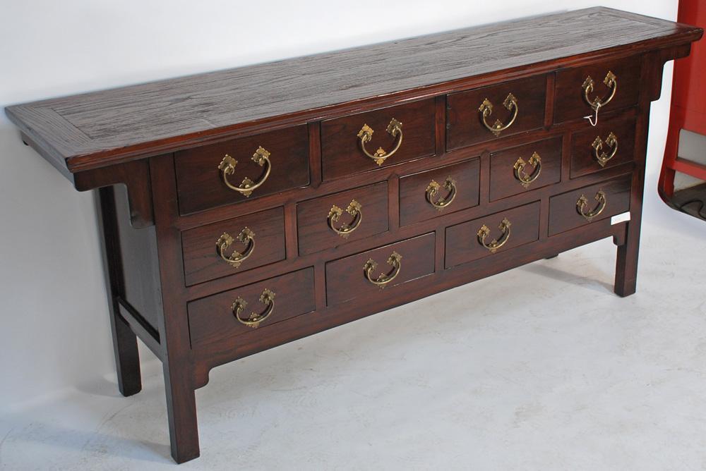 Asian-Inspired Buffet Console Cabinet with 13 Drawers