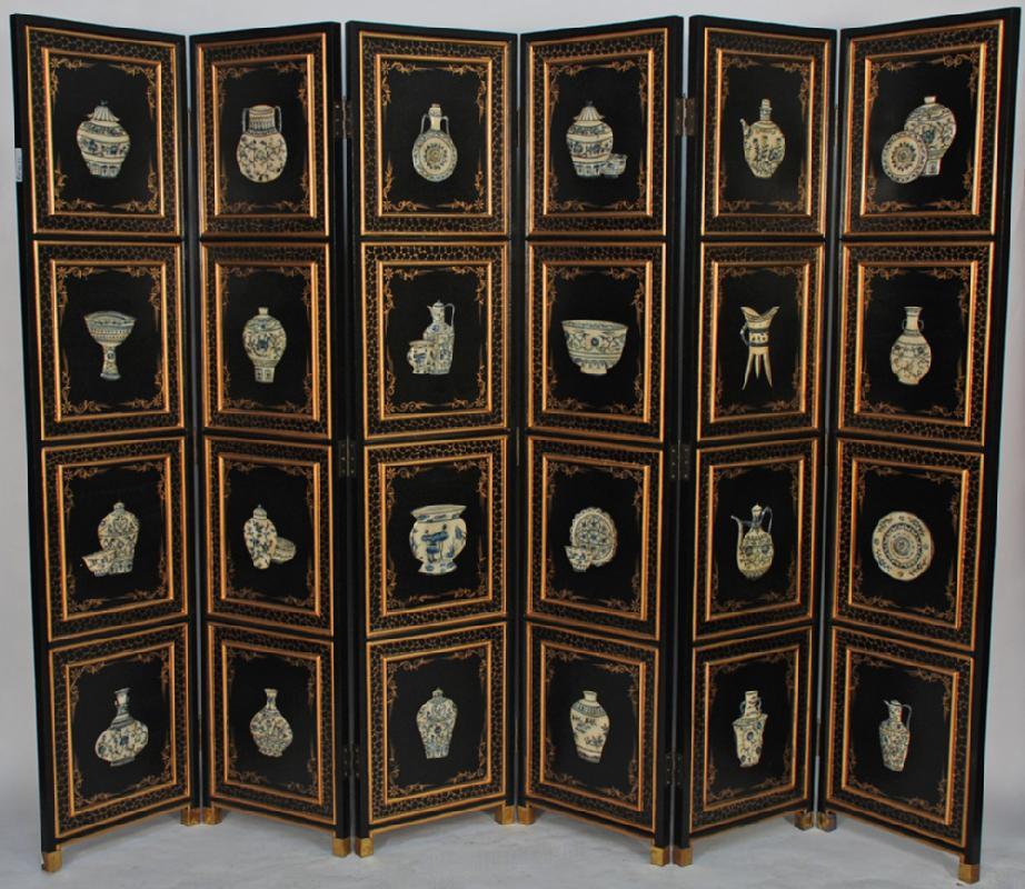 Chinese Wooden Screen Room Divider with Stone Inlay
