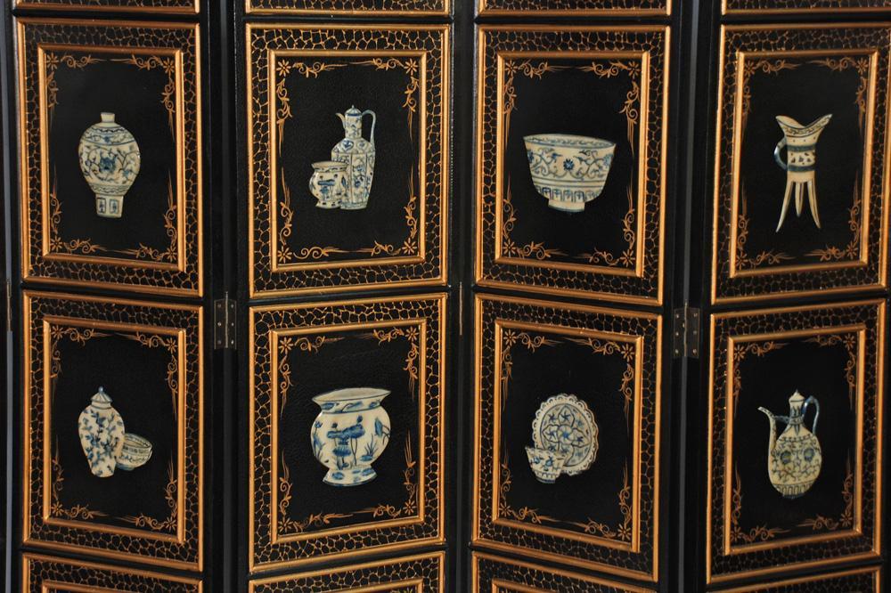 Chinese Wooden Screen Room Divider with Stone Inlay