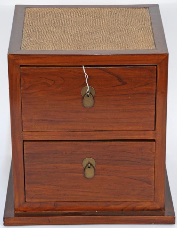 Asian-Inspired Small Cabinet with Rattan Top