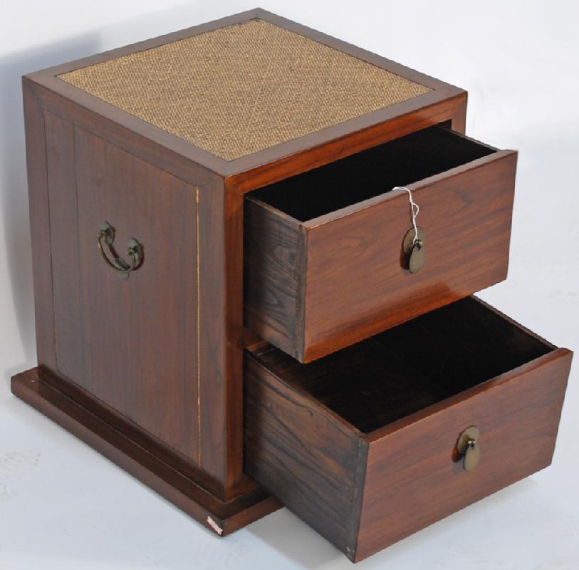 Asian-Inspired Small Cabinet with Rattan Top