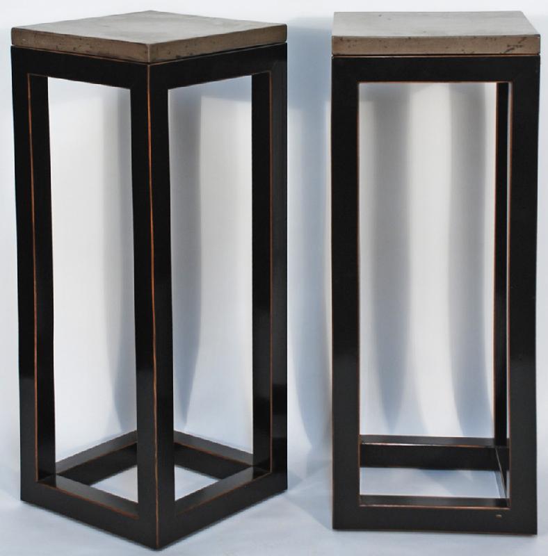 Asian-Inspired Contemporary Tall Plant Vase Stand with Marble Top