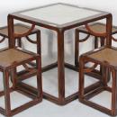 Asian-Inspired Cube Table, with Marble Top and Stools