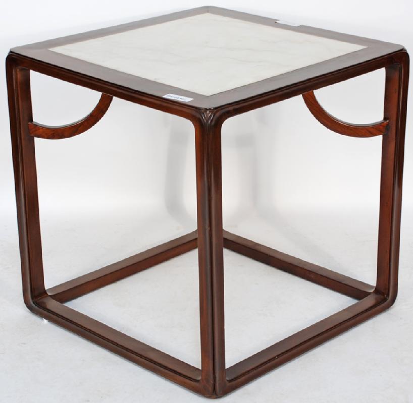 Asian-Inspired Cube Table, with Marble Top and Stools