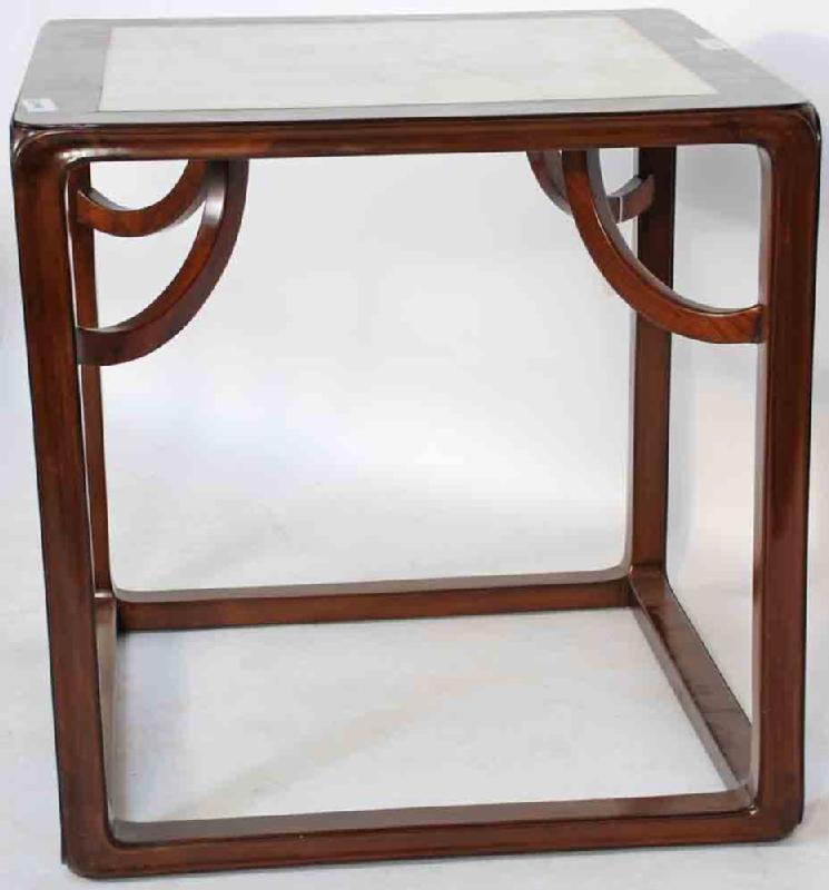 Asian-Inspired Cube Table, with Marble Top and Stools
