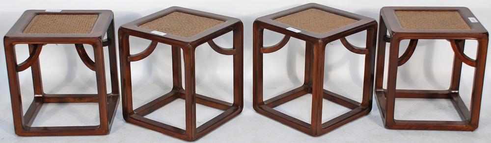Asian-Inspired Cube Table, with Marble Top and Stools