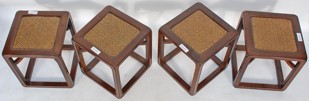 Asian-Inspired Cube Table, with Marble Top and Stools