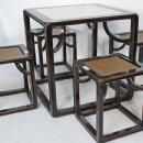 Asian-Inspired Game or Card Table, with Marble Top and Stools