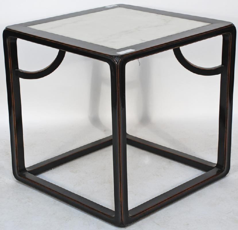 Asian-Inspired Game or Card Table, with Marble Top and Stools