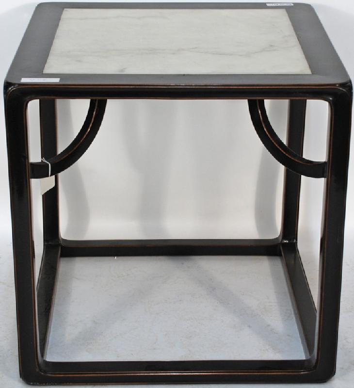 Asian-Inspired Game or Card Table, with Marble Top and Stools