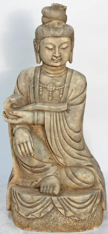 Carved Marble Sculpture-Guanyin with Ruyi