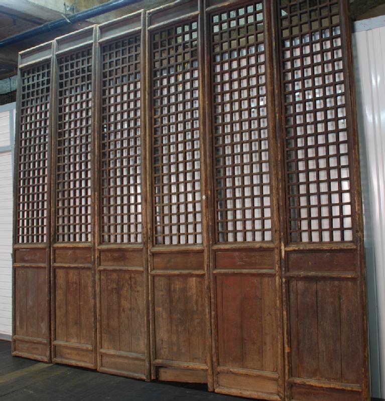 Antique Chinese Set of 6 Wooden Tall Lattice Doors