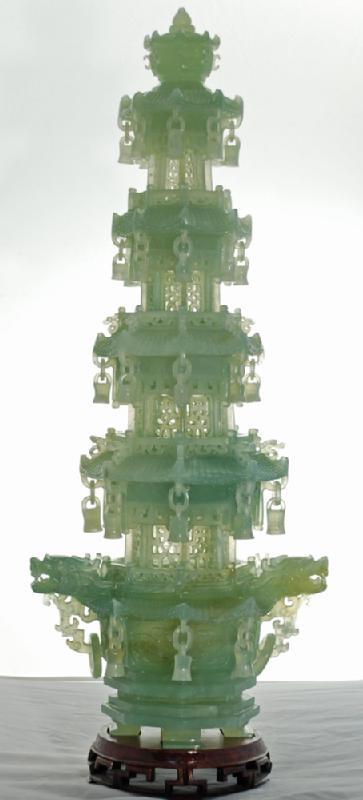 Chinese Green Jade Carved Pagoda