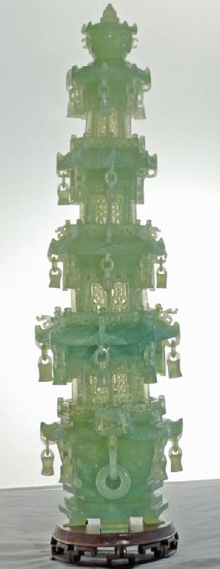 Chinese Green Jade Carved Pagoda