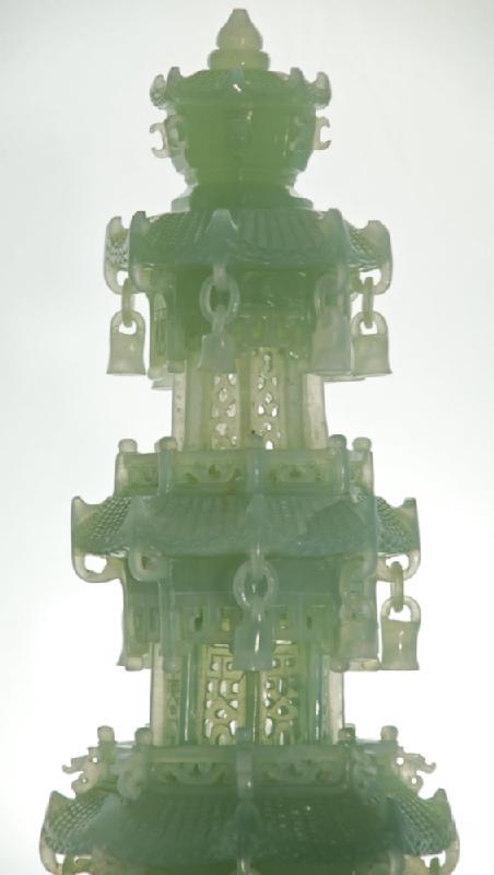 Chinese Green Jade Carved Pagoda