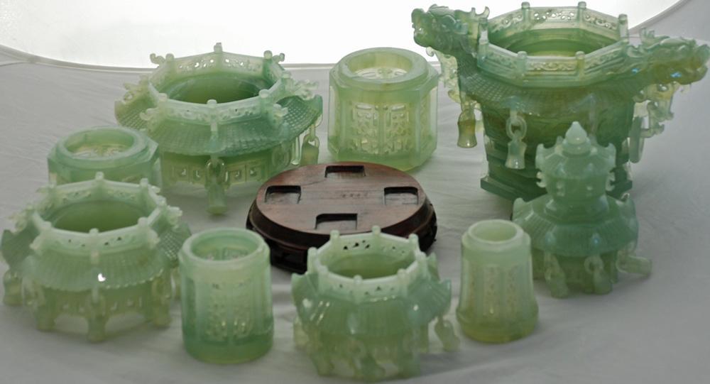 Chinese Green Jade Carved Pagoda