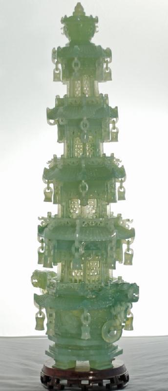Chinese Green Jade Carved Pagoda