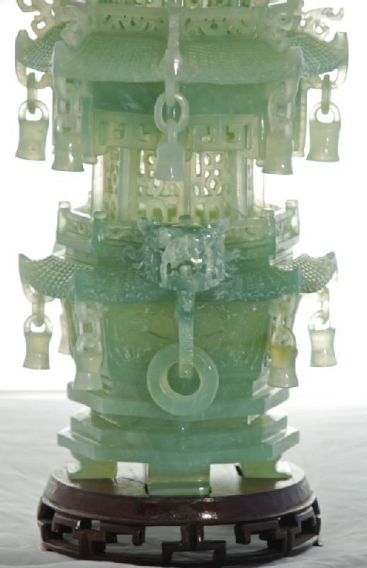 Chinese Green Jade Carved Pagoda