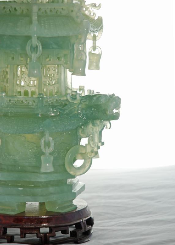 Chinese Green Jade Carved Pagoda