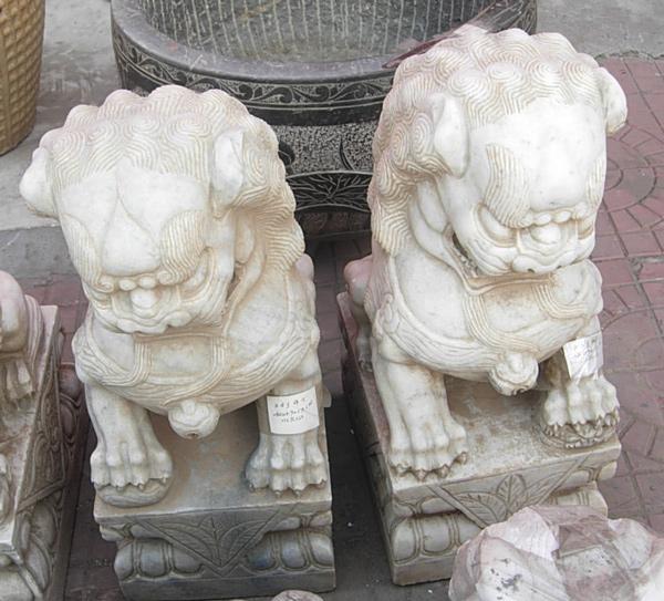 Pair Large Marble Chinese Fu Dog Lions
