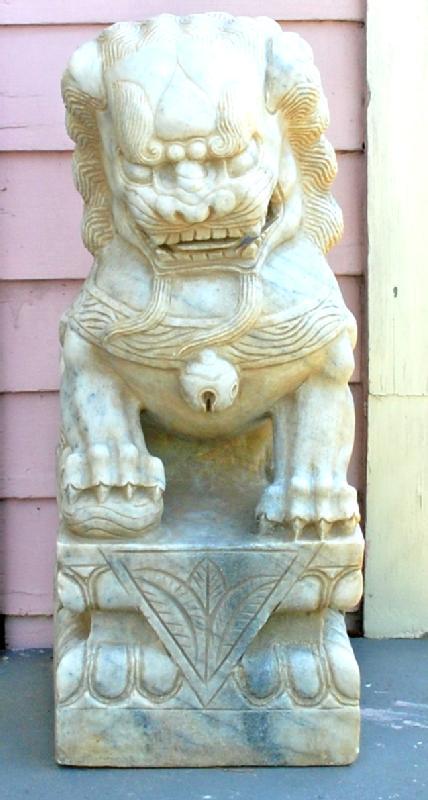 Pair Large Marble Chinese Fu Dog Lions