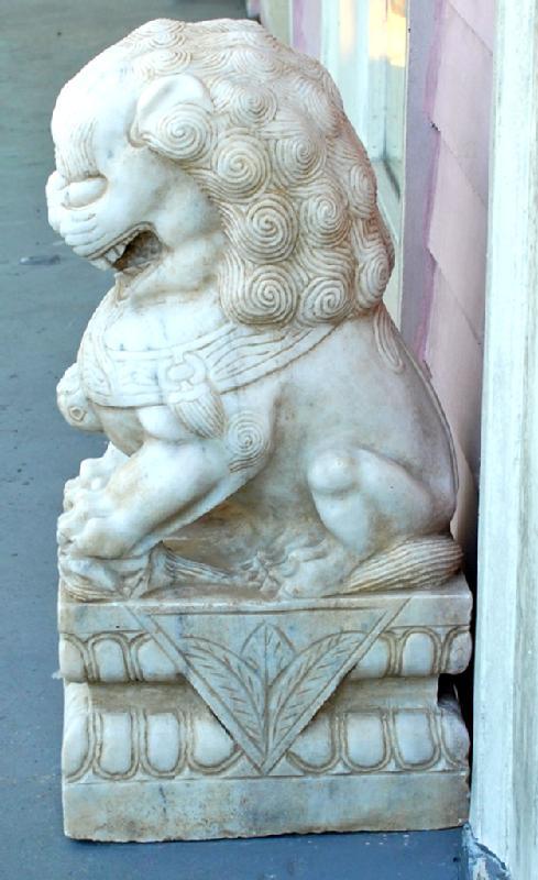 Pair Large Marble Chinese Fu Dog Lions
