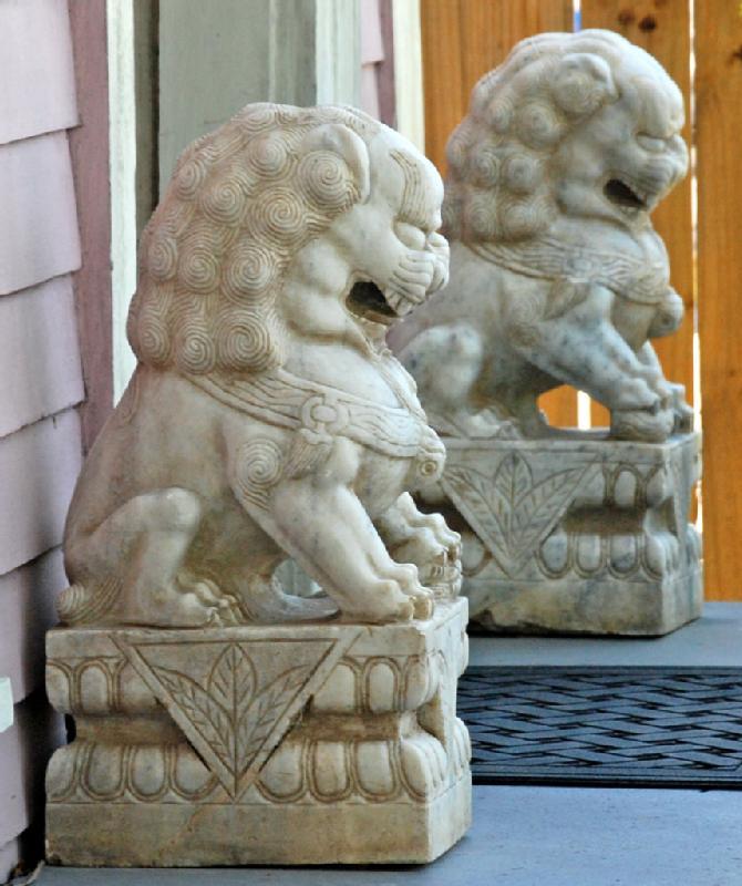 Pair Large Marble Chinese Fu Dog Lions