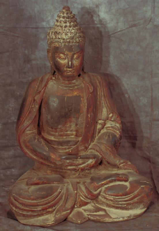 Large Carved Wooden Buddha Statue
