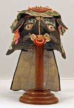 Late 19th century silk Chinese child's hat - black rat with green dragon