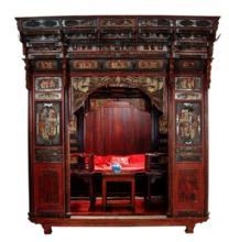 Antique Chinese Carved Canopy Bed with Alcove