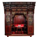 Antique Chinese Carved Canopy Bed with Alcove