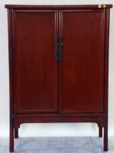 Antique Chinese Red Lacquered 2- Door Cabinet
