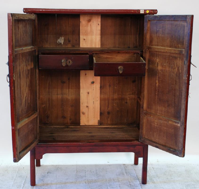 Antique Chinese Red Lacquered 2- Door Cabinet