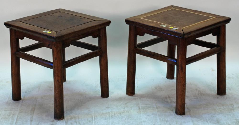 Rare Pair of Chinese Antique Square Stools