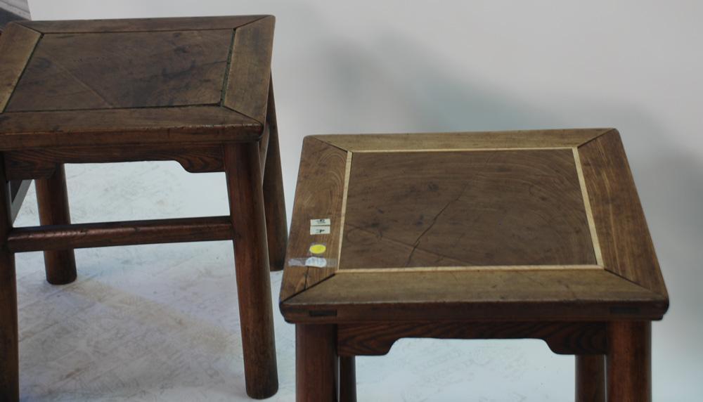 Rare Pair of Chinese Antique Square Stools